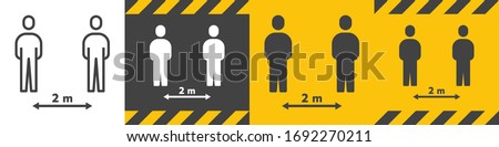 Bundle of Social Distancing Sign 2 metre (m.) or 6 Feet (ft.) To Stop Coronavirus 2019 or Covid-19 Spreading With Outline Line and Solid Glyph Icon. Modern Human People Design Vector. EPS 10. Stok fotoğraf © 