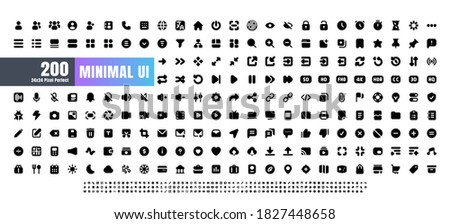 24x24 Pixel Perfect. Basic User Interface Essential Set. 200 Solid Glyph Icons. For App, Web, Print. Round Cap and Round Corner.