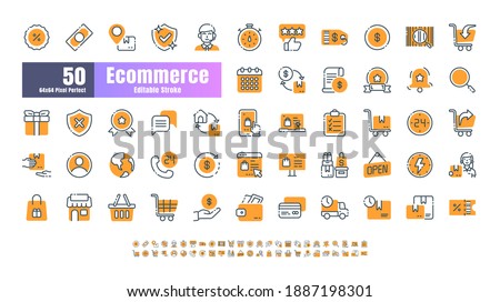 64x64 Pixel Perfect of Ecommerce Online Shopping Delivery. Filled Color Thin Line Outline Editable Stroke Icons Vector. for Website, Application, Printing, Document, Poster Design, etc.
