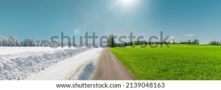 Similar – Image, Stock Photo Beautiful green field. Winter cereal and blue, cloudy autumn sky