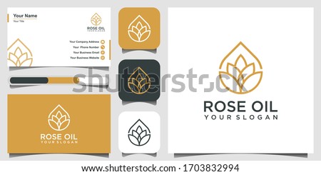 modern lotus sign line art combined with essential oil drops looks minimalist and clean. logo design and business card