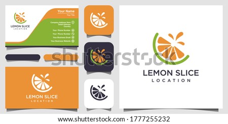 Lemon slice citrus flat vector logo and business card design