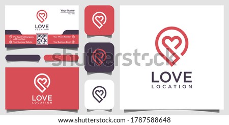 Creative love location logo with heart and map marker. Vector design template and business card design