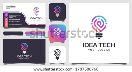Smart bulb tech logo icon and business card design . Bulb Logo Design Colorful . Idea creative light bulb logo . Bulb digital logo technology Idea