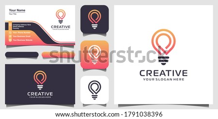 creative Smart bulb lamp logo icon and business card design . lamp Logo Design Colorful . Idea creative light bulb logo . Bulb digital logo technology Idea