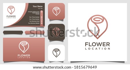 abstract flower location logo design template. set of logo and business card design