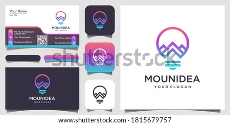 creative bulb lamp combined with mountain. logo and business card design .