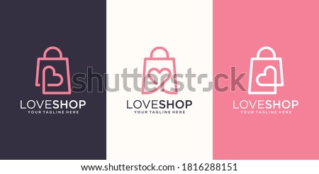 Love Shop Logo designs Template, bag combined with heart concept.