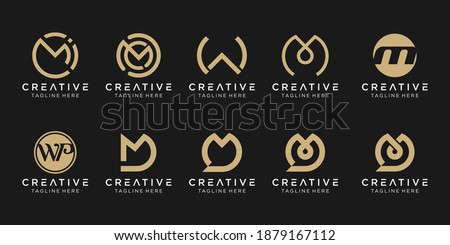 Set of abstract monogram letter M W D logo template. icons for business of fashion, talk, technology, simple. Foto stock © 