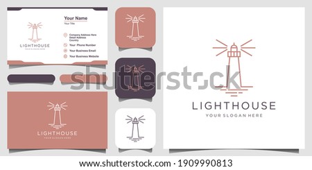 Lighthouse Searchlight Beacon Tower Island Simple Line Art style logo design.