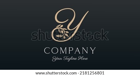 letter Y combined twig Olive oil logo design template.