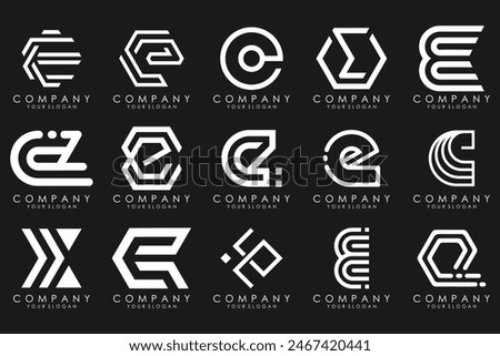 mega collection letters E logo design inspiration. Geometrical abstract logos