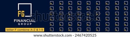 set of square logo design combined letter F with A to Z and numbers from 1 to 9. vector illustration