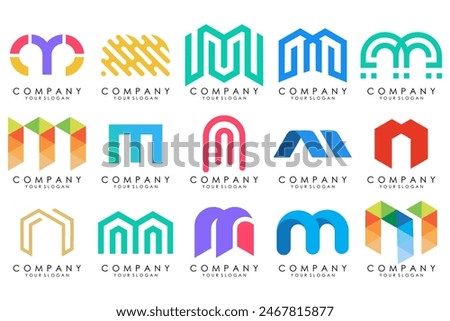 Set of letter M logo design vector. Collection of modern M letter design in colorful.