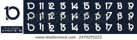 collection of creative number 10 to 19 logo designs. abstract number design vector illustration