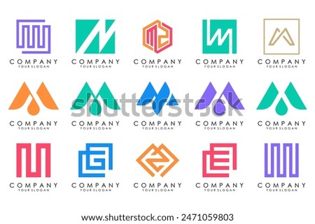 Set of letter M logo design vector. Collection of modern M letter design in colorful.