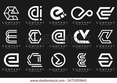 mega collection letters E logo design inspiration. Geometrical abstract logos