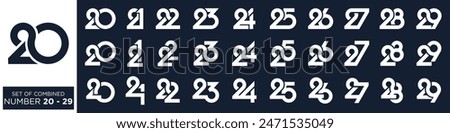 collection of creative number 20 to 29 logo designs. abstract number design vector illustration