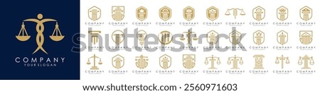 set of justice law logo design template. attorney logo with pillar and star shape illustration