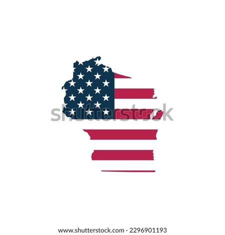 Wisconsin US Blank Map Vector Template With American Flag. Solid Color and Outline Isolated on White Background. easy to edit