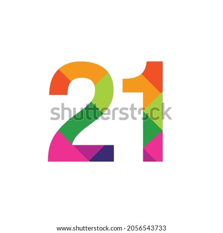 Colorful Number 21 vector design graphic symbol digit rainbow emblem icon graphic emblem