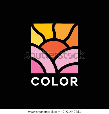 Colorful Sun Ocean Logo Vector Design illustration Emblem