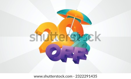 Summer discount, Summer sale, 20 off summer discount, 3d 20 off sale illustration, Summer colors, beach elements, holidays, tropical colors, Warm