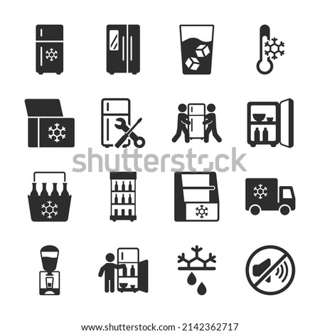 Fridge, freezer icon set. Collection of icons with a refrigerator theme. Monochrome black and white icon.