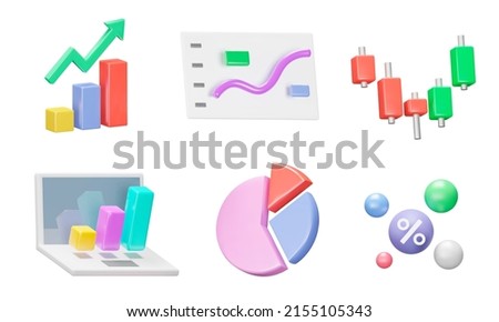 Charts and graphs icon set. Charts and graphs. Pie , Line , Candlestick Chart. Planning and visualization of statistics. Isolated 3d icons, objects on a transparent background 商業照片 © 