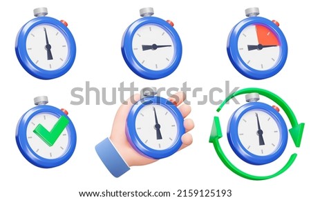 Stopwatch icon set. Stopwatches, various uses. timer, time management, timekeeping. Isolated 3d object on a transparent background