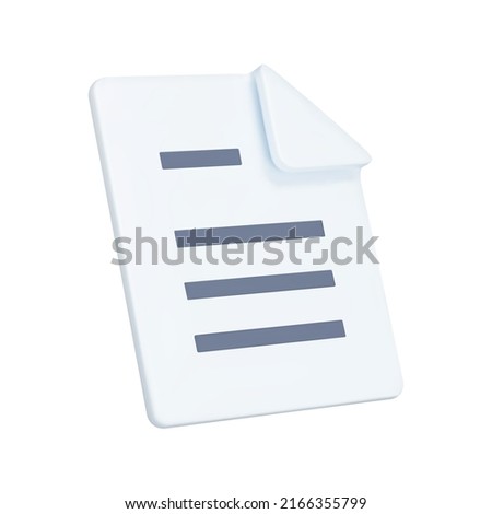 Document 3d icon. A sheet of paper with text, with a bent corner, page. Isolated object on a transparent background