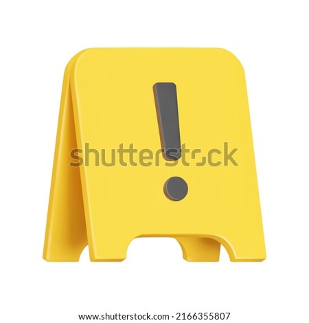 Floor warning sign 3d icon. Yellow color, exclamation point. Isolated object on a transparent background