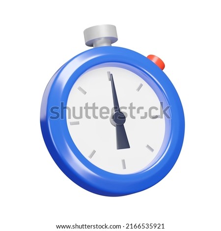 Stopwatch 3d icon. Blue timer with red button. Isolated object on a transparent background