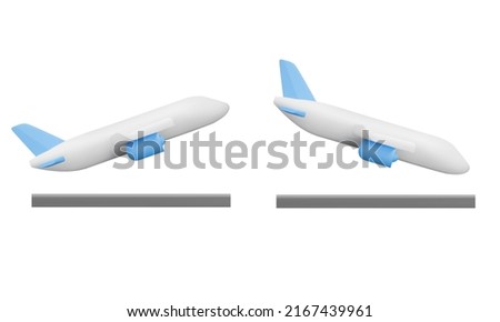 Airplane takeoff and landing 3d icon. Isolated object on a transparent background