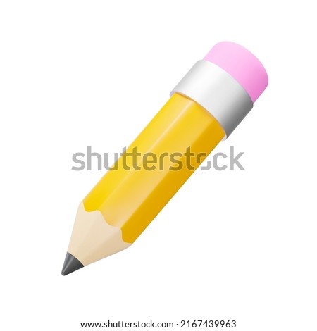 Pencil 3d icon. Yellow pencil with pink eraser. Isolated object on a transparent background