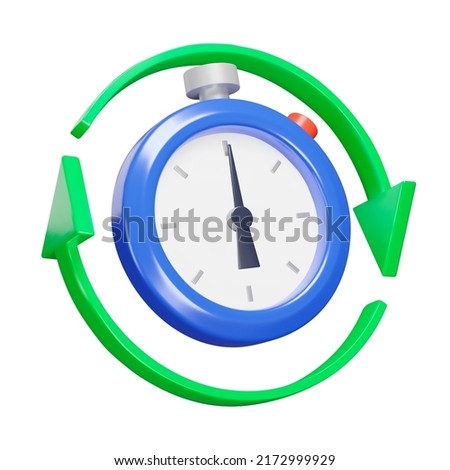 Restart the stopwatch 3d icon. Reload. stopwatch and arrow. Isolated object on a transparent background