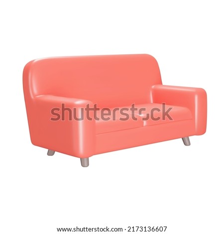 Couch 3d icon. red lounge sofa. Isolated object on a transparent background