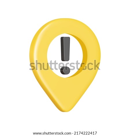 Map pin with exclamation point 3d icon. Warning on map. Isolated object on a transparent background
