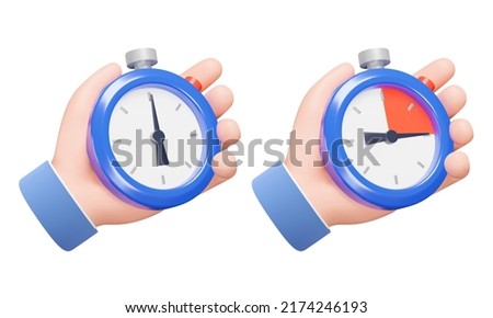 Set of stopwatch in hand 3d icons. Isolated object on a transparent background