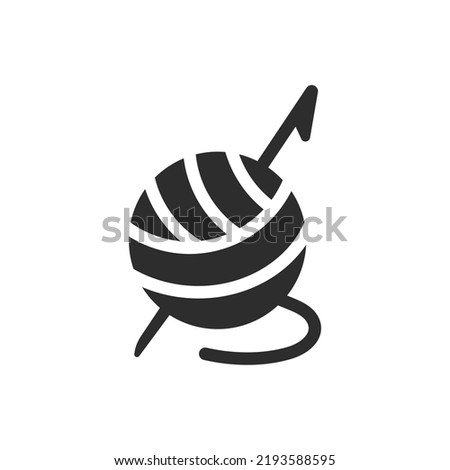 Knit icon. Clew with a knitting needle. Monochrome black and white symbol. Vector illustration