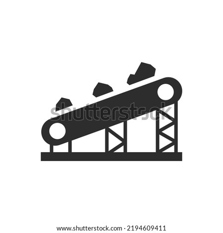 Rock Conveyor belt icon. Industrial production belt with rocks. Monochrome black and white symbol