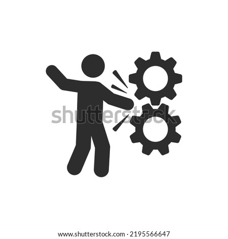Hand stuck in gears icon. Occupational injury. Monochrome black and white symbol