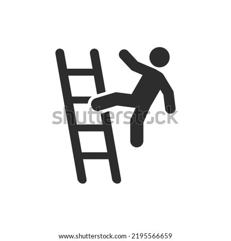 Falling from a ladder icon. Monochrome black and white symbol