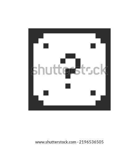 Game pixel cube with question, icon. Monochrome black and white symbol