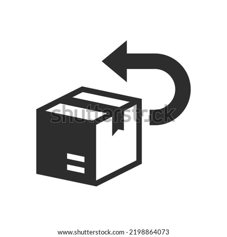 Parcel return icon. Sending the box back. Monochrome black and white symbol