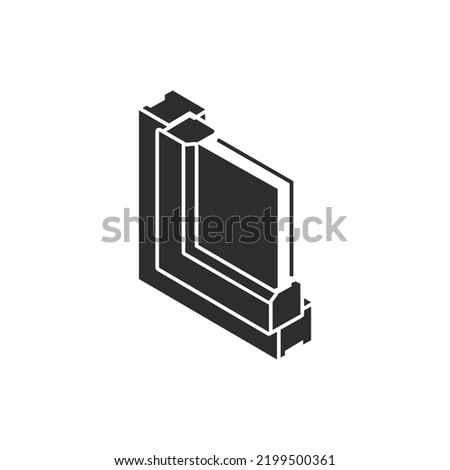 Window structure icon. upvc window profile frame. Layers, Parts .Monochrome black and white symbol