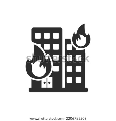 fire in a high-rise building icon. Monochrome black and white symbol