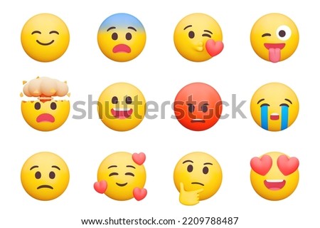 Emoji 3d icon set. Emoticon smile collection. happy, angry, thinks, kiss, explosion, tongue etc. Isolated icons, objects on a transparent background