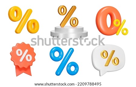 Percent 3d icon set. Percentage. Various forms. Discount, sale. Isolated icons, objects on a transparent background