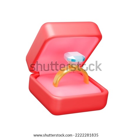 Engagement ring 3d icon. Gemstone ring in gift box. Isolated object on transparent background Foto d'archivio © 